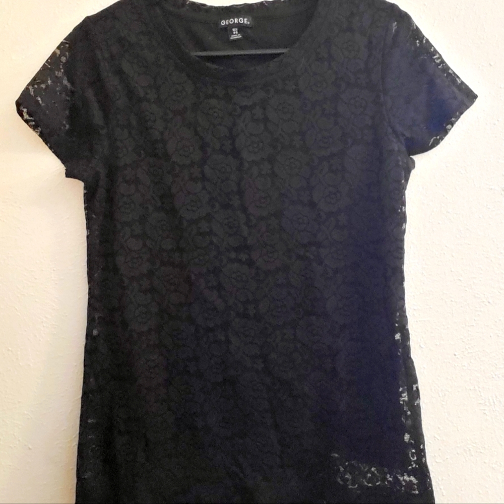 George Black Lacy Overlay Top